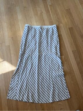J. Crew White and Navy Diagonal-Stripe Maxi Skirt